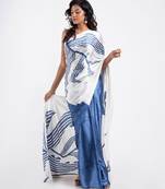 Navyblue crepe digital printed saree with blouse