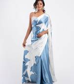 Lightblue crepe digital printed saree with blouse