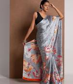 Grey crepe digital printed saree with blouse