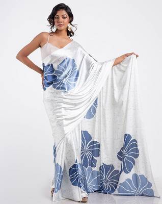 Navyblue crepe digital printed saree with blouse 1