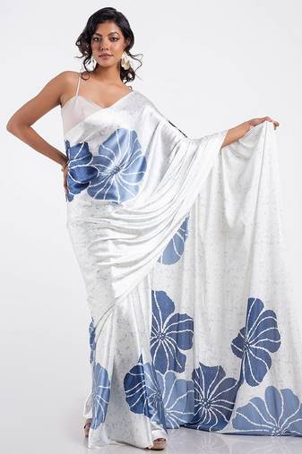 Navyblue crepe digital printed saree with blouse