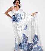 Navyblue crepe digital printed saree with blouse