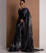 Black crepe digital printed saree with blouse