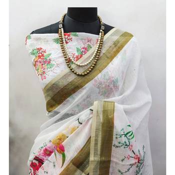 White floral digital printed saree with blouse 4