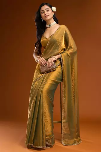 Light green plain solid saree with blouse