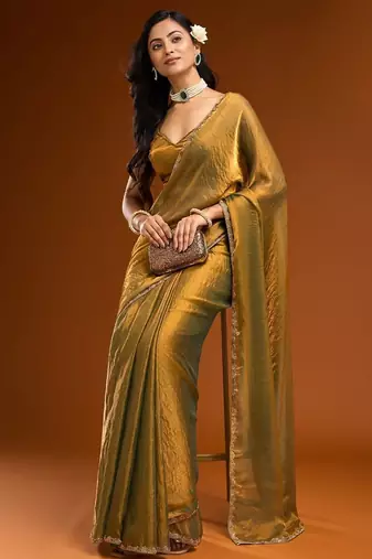 Light green plain solid saree with blouse