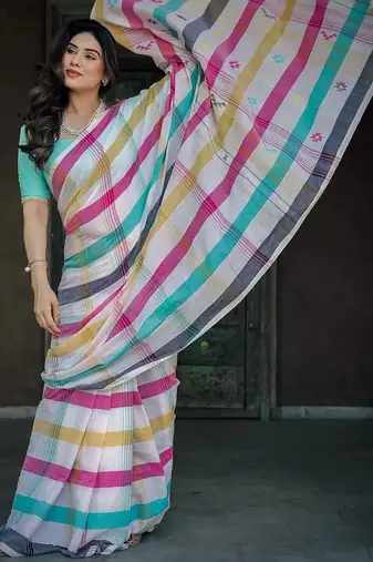 Mulit color digital printed saree with blouse