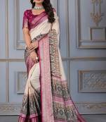 Wine soft silk crape kalamakri prints with zari pattu woven border with blouse
