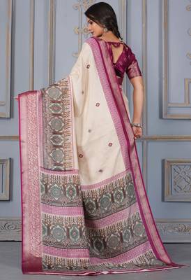 Wine soft silk crape kalamakri prints with zari pattu woven border with blouse 4
