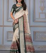 Green soft silk crape kalamakri prints with zari pattu woven border with blouse