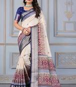 Blue soft silk crape kalamakri prints with zari pattu woven border with blouse