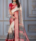 Red soft silk crape kalamakri prints with zari pattu woven border with blouse