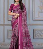 Wine soft cotton crape floral prints with thread woven border with blouse