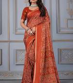 Rust soft cotton crape floral prints with thread woven border with blouse