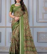 Green soft cotton crape floral prints with thread woven border with blouse