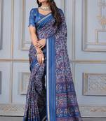 Blue soft cotton crape floral prints with thread woven border with blouse