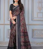 Black soft cotton crape floral prints with thread woven border with blouse