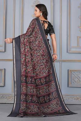 Black soft cotton crape floral prints with thread woven border with blouse 4
