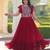 Maroon georgette beads and sequins embroidered ruffle flared gown