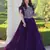 Purple georgette beads and sequins embroidered ruffle flared gown