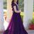 Purple georgette beads and sequins embroidered ruffle flared gown