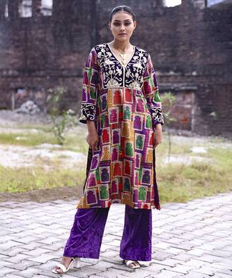 Multicolor printed silk kurta set 1