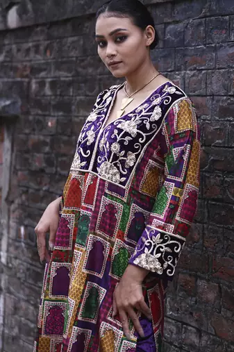 Multicolor printed silk kurta set
