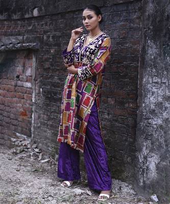 Multicolor printed silk kurta set 3