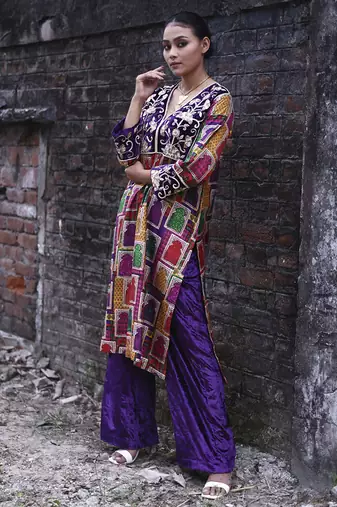 Multicolor printed silk kurta set