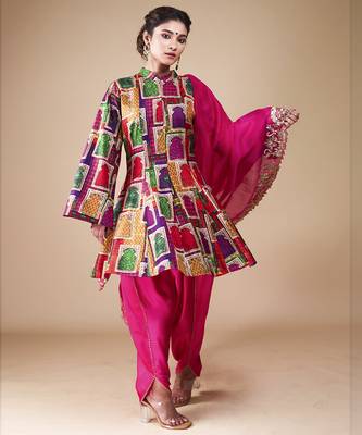 Multicolor printed silk kurta set 1