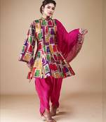 Multicolor printed silk kurta set