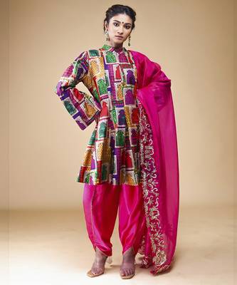 Multicolor printed silk kurta set 2
