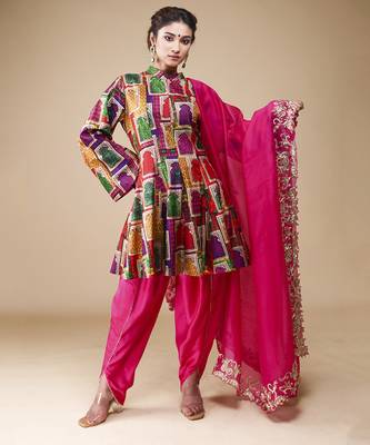 Multicolor printed silk kurta set 3