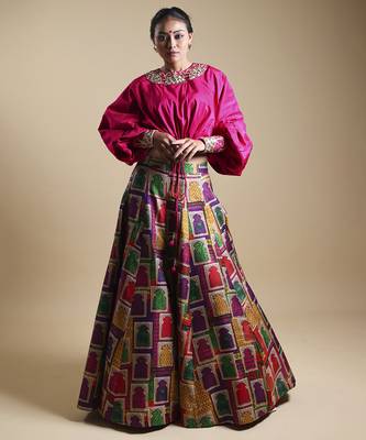 multicolor printed silk Lehenga With Blouse 1