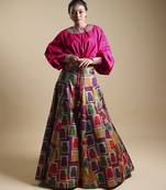 multicolor printed silk Lehenga With Blouse