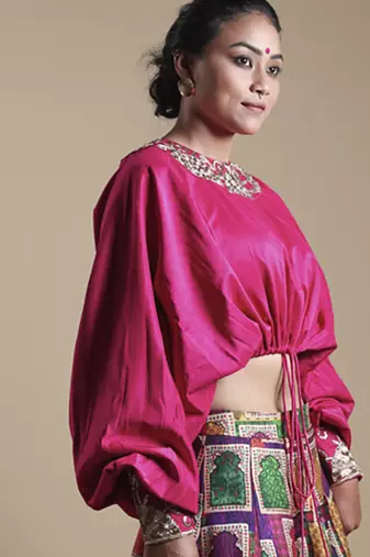 multicolor printed silk Lehenga With Blouse