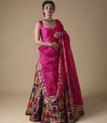 multicolor printed silk Lehenga