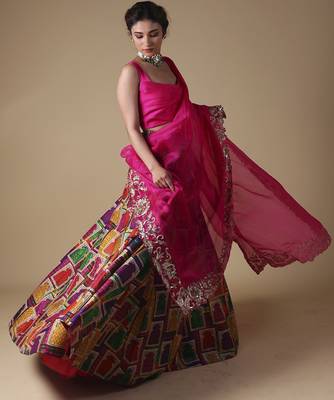 multicolor printed silk Lehenga 4