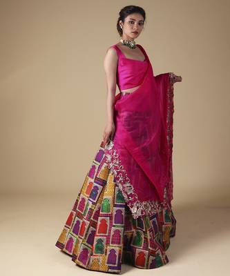 multicolor printed silk Lehenga 5