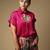 Pink plain silk shirt with printed pant
