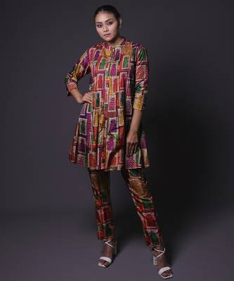 Multicolor plain silk kurta with pant 1