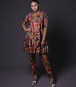 Multicolor plain silk kurta with pant