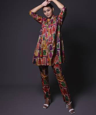 Multicolor plain silk kurta with pant 3