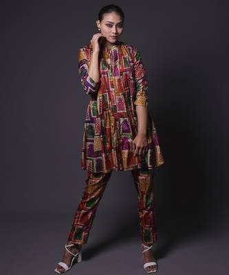 Multicolor plain silk kurta with pant 5