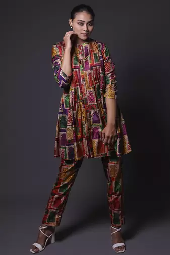 Multicolor plain silk kurta with pant