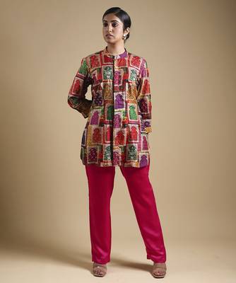 Multicolor plain silk kurta with pant 1