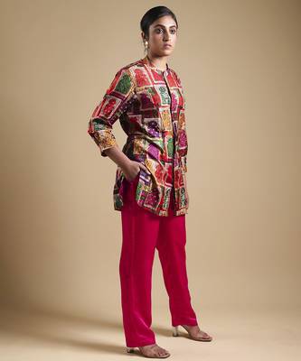 Multicolor plain silk kurta with pant 3