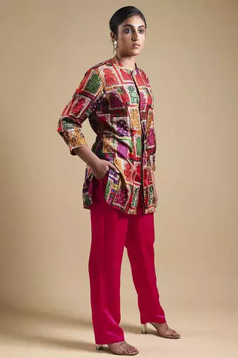 Multicolor plain silk kurta with pant