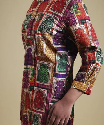 Multicolor plain silk kurta with pant 4