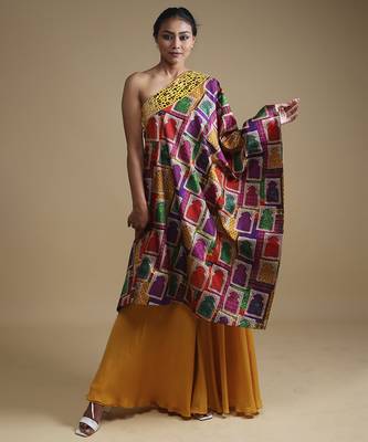 Multicolor plain silk kurta with sharara 1